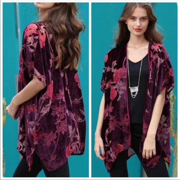 Plum Velvet Floral Kimono - Picture 8 of 8